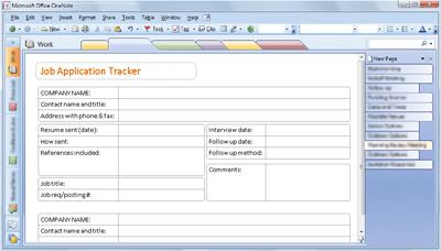 Download and install the OneNote 2007 Job Tracker template