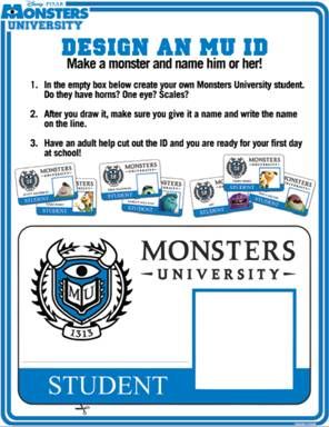 Monsters University Activity Sheets #MonstersU