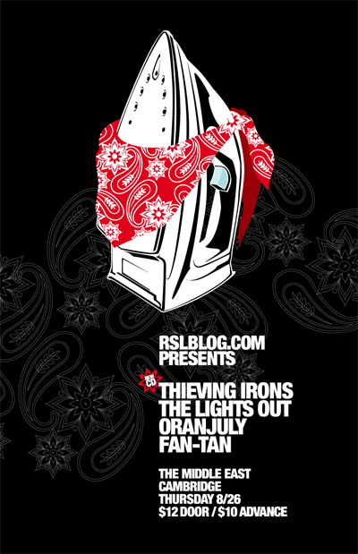 RSL presents,poster,Middle East,Thieving Irons,Fan-Tan,Oranjuly,The Lights Out