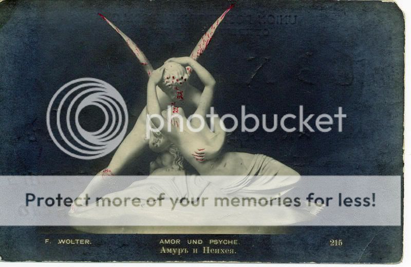 ANTIQUE CENSORED AMOR AND PSYCHE F.WOLTER POSTCARD +  