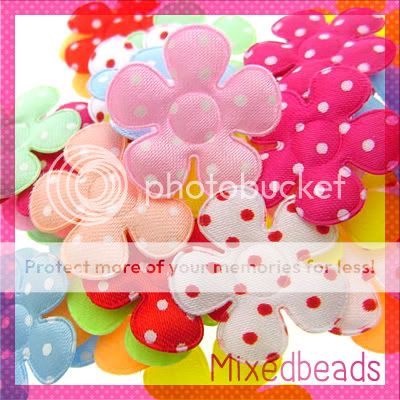 64 Pieces Assorted Padded Satin Polka Dot Flower applique embossed 