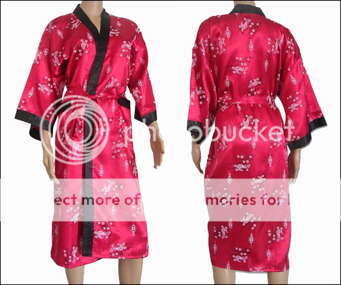 Kimono Robe Thai Silk Sleepwear Dressing Night Gown Yukata Phoenix Bath ...